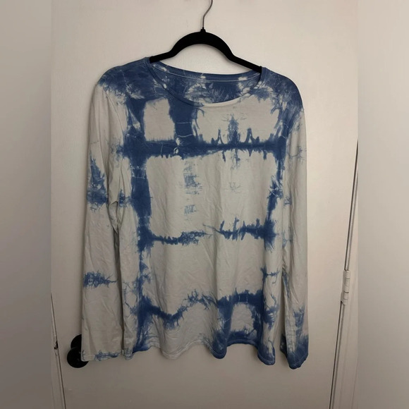 Pure Jill Stretch Cotton Crew Neck Tie-dye Blue Tee Sz L - Picture 1 of 3